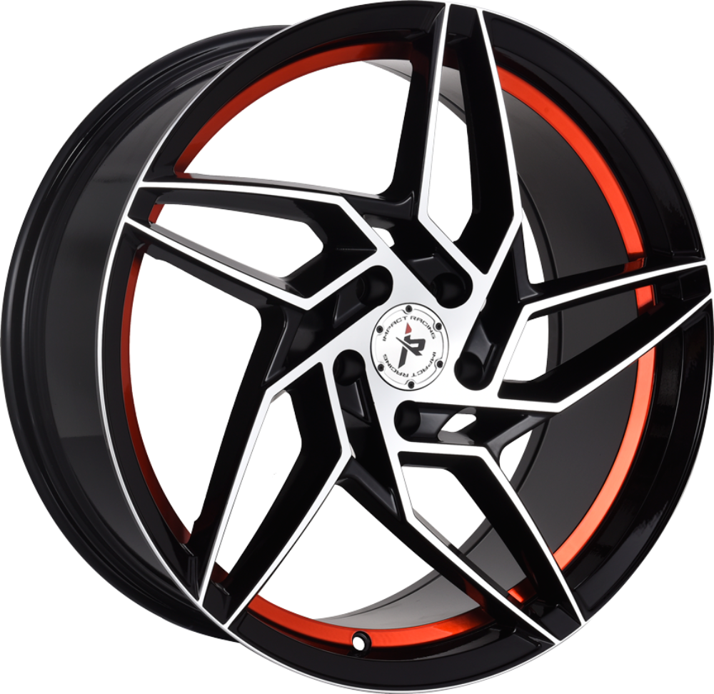 Impact Racing 605 Gloss Black w/Machined Face & Red Stripe 