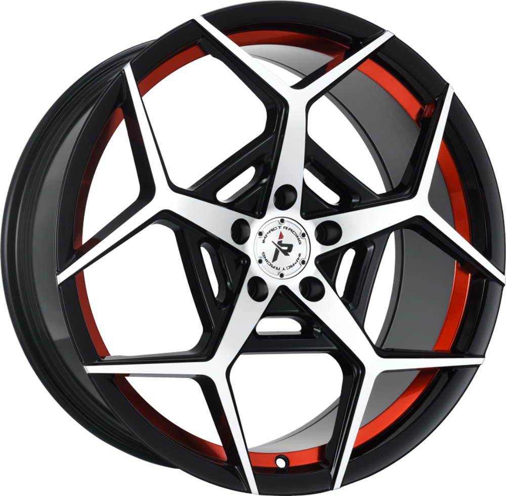 Impact Racing 607 Gloss Black w/Machined Face & Red Stripe