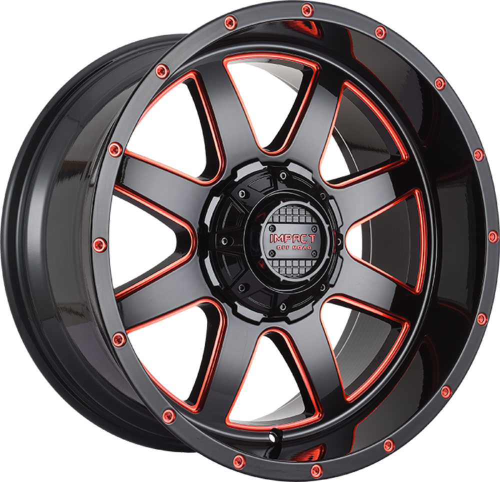 Impact OffRoad 804 Gloss Black Red Milled