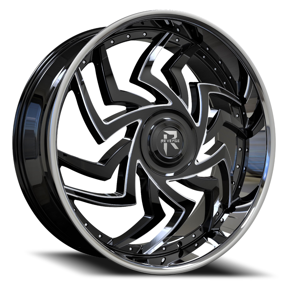 Revenge Wheel RL107 Black w/Milled & Chrome SS Lip-Big Floater Cap Special Edition - COPY