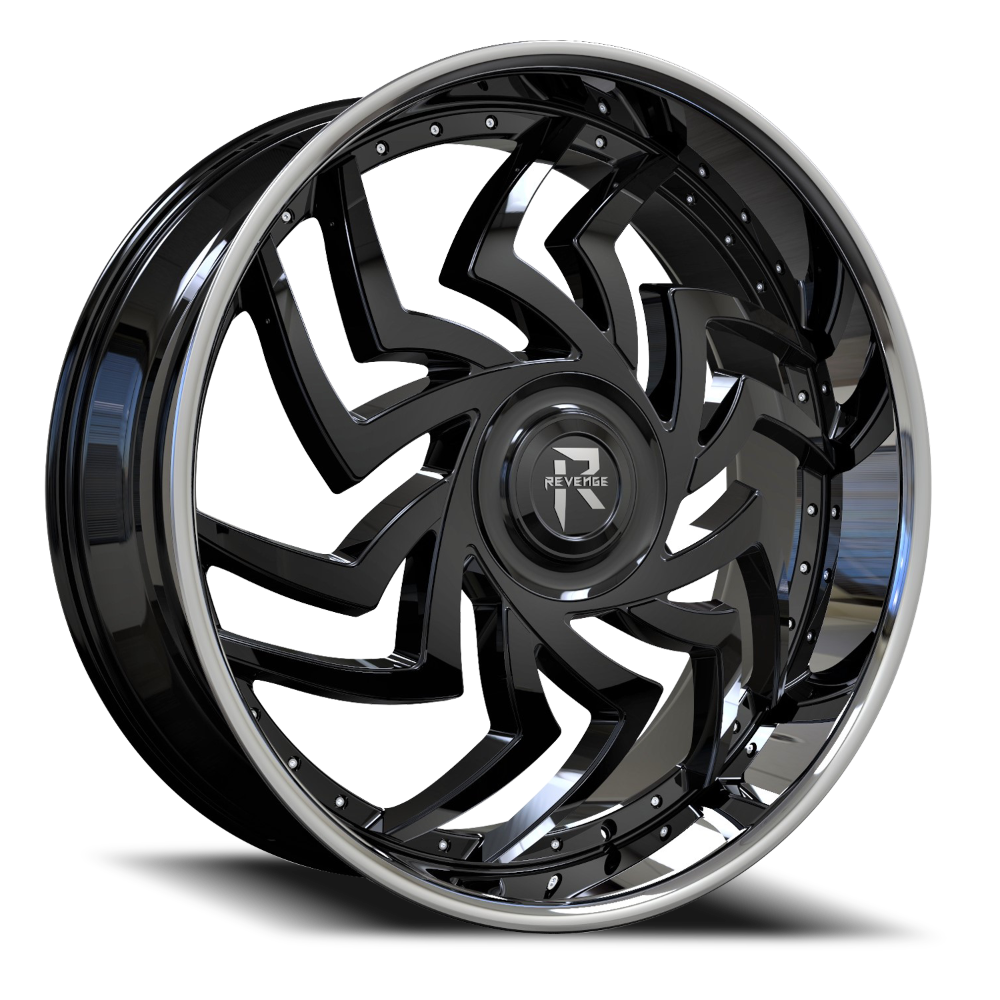 Revenge Wheel RL107 Gloss Black w/Chrome SS Lip-Big Floater Cap Special Edition 