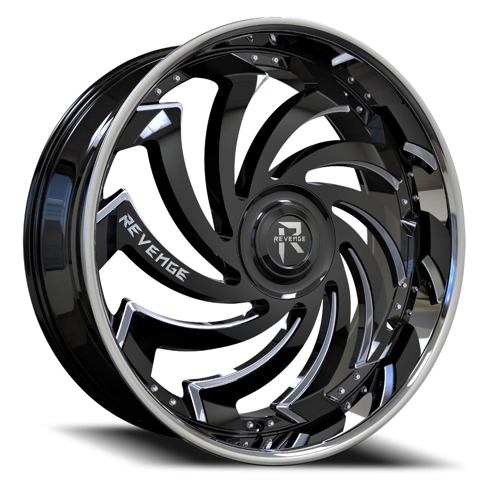 Revenge Wheel RL108 Black w/Milled & Chrome SS Lip-Big Floater Cap Special Edition 