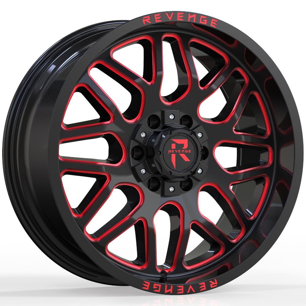 Revenge OffRoad RV206 Gloss Black/Red Milled (20x9 size)